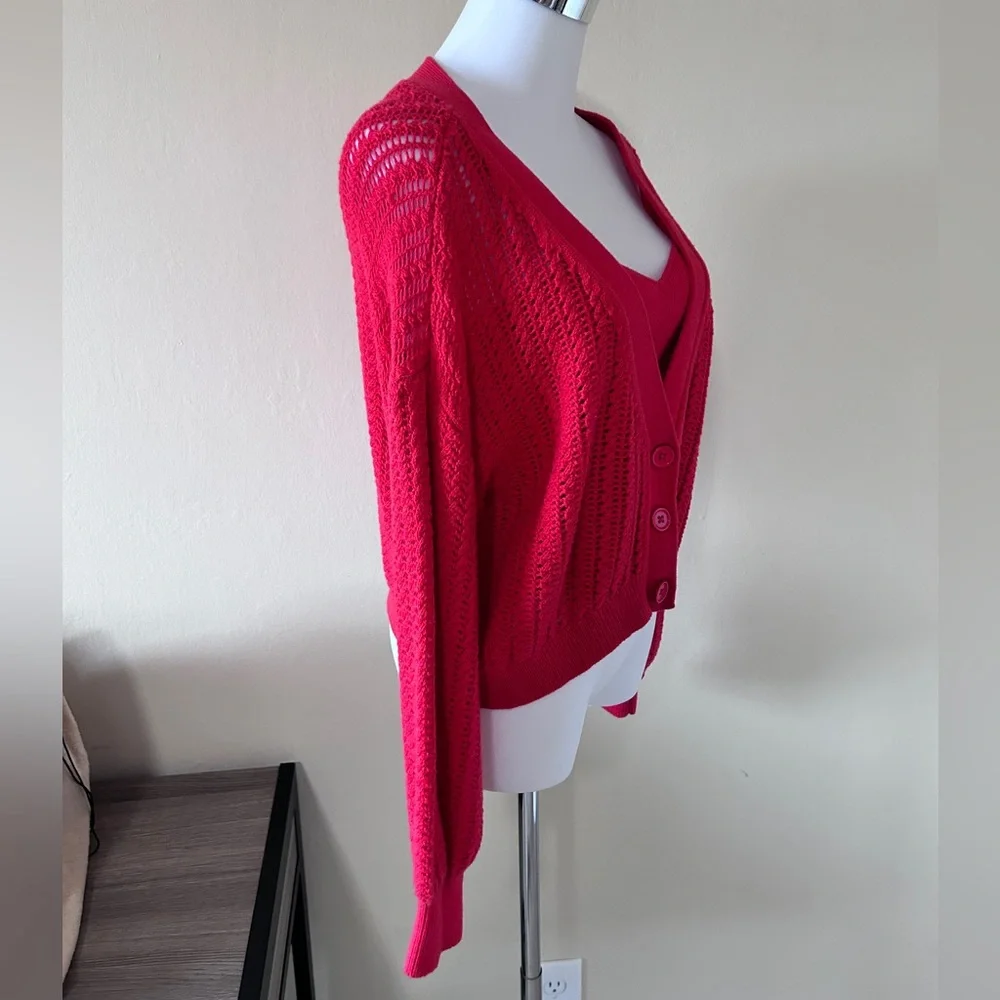 Alice + Olivia Windsor Deep V Slouchy Cable Knit Cardigan in Bright Poppy (red) - Picture 15 of 15